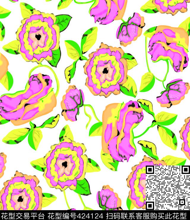花循环花朵数码印花华亿平台下载（图片编号: 424124） - 瓦栏（Walan）