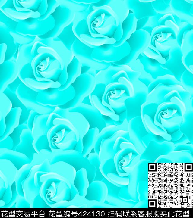 蓝玫瑰循环数码印花华亿平台下载（图片编号: 424130） - 瓦栏（Walan）