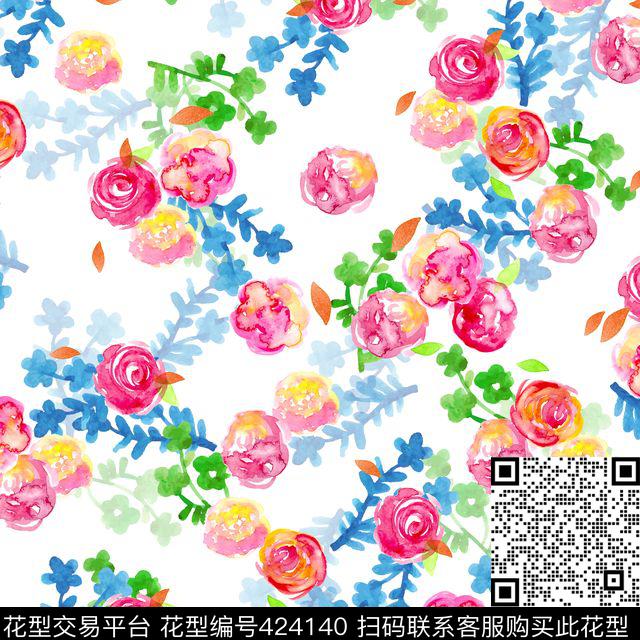 花卉水彩写意女装传统印花华亿平台下载（图片编号: 424140） - 瓦栏（Walan）