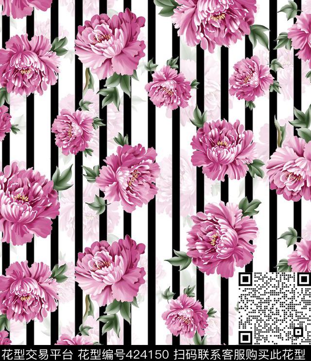 花卉牡丹花手绘数码印花华亿平台下载（图片编号: 424150） - 瓦栏（Walan）