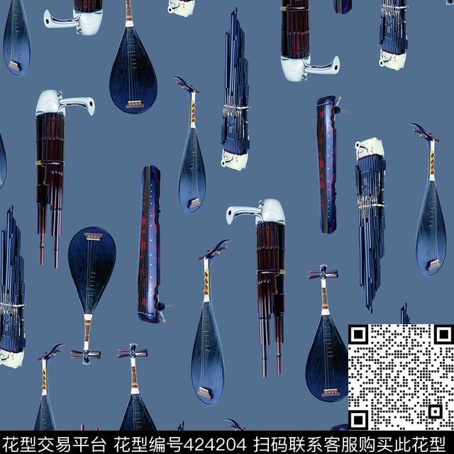 潮留东方二胡数码印花华亿平台下载（图片编号: 424204） - 瓦栏（Walan）