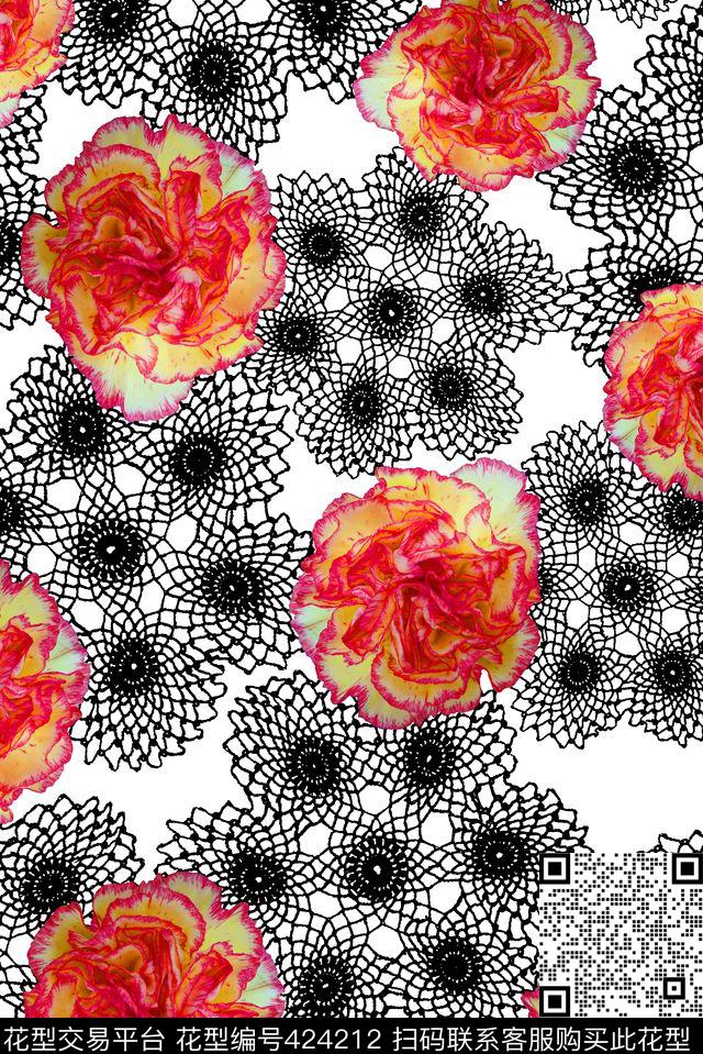 蕾丝花卉花朵数码印花华亿平台下载（图片编号: 424212） - 瓦栏（Walan）