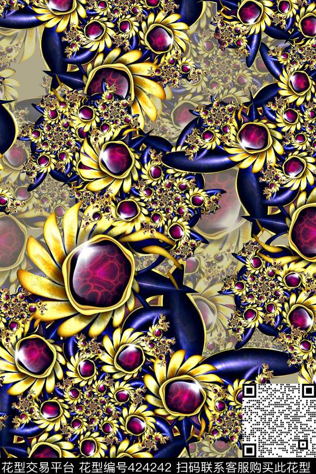 分形珠宝珠宝流行数码印花华亿平台下载（图片编号: 424242） - 瓦栏（Walan）