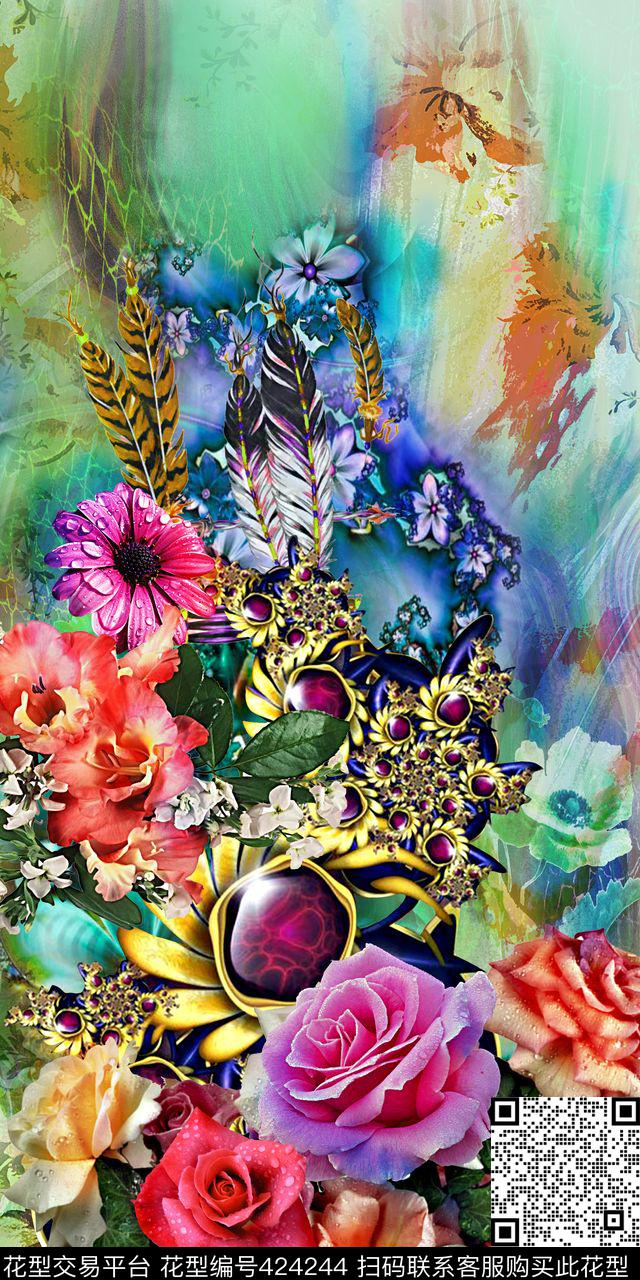 定位花卉花卉珠宝数码印花华亿平台下载（图片编号: 424244） - 瓦栏（Walan）