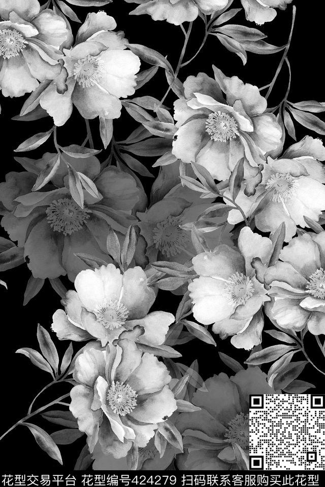 时尚休闲花卉大牌数码印花华亿平台下载（图片编号: 424279） - 瓦栏（Walan）