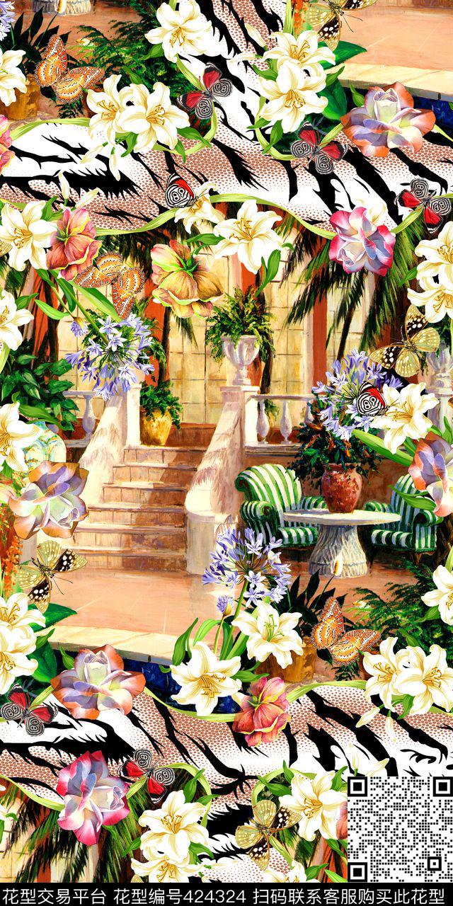 时尚斑马纹风景数码印花华亿平台下载（图片编号: 424324） - 瓦栏（Walan）