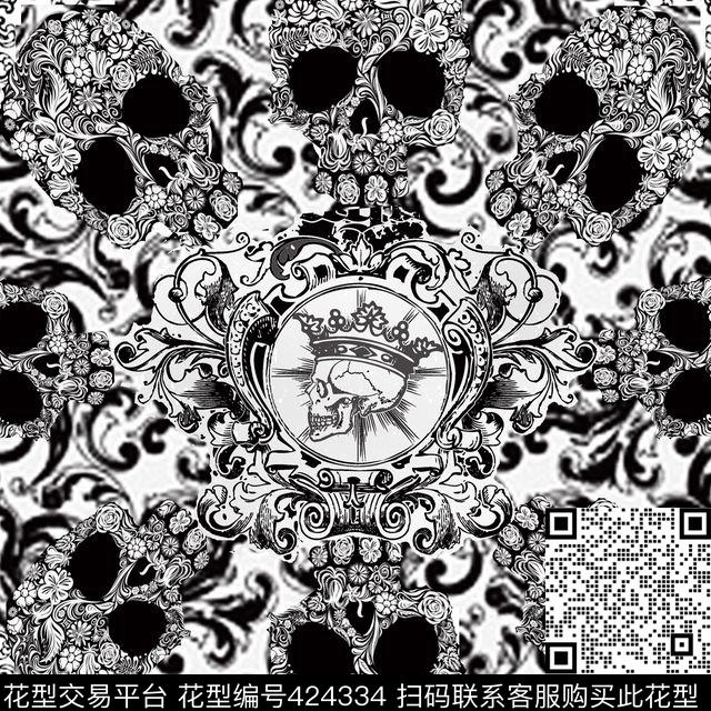 地毯纹样哥特骷髅传统印花华亿平台下载（图片编号: 424334） - 瓦栏（Walan）