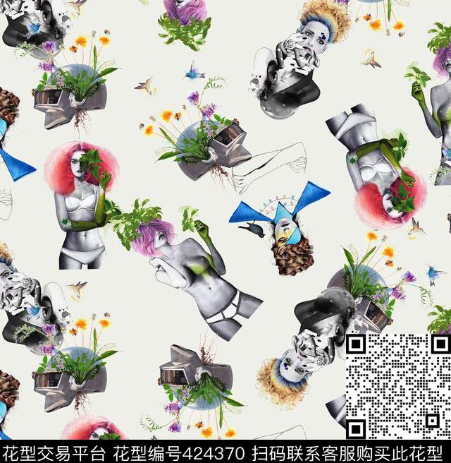 插画个性时尚美女数码印花华亿平台下载（图片编号: 424370） - 瓦栏（Walan）