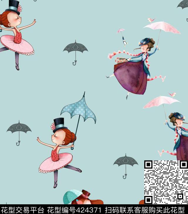 伞女孩童装华亿平台数码印花华亿平台下载（图片编号: 424371） - 瓦栏（Walan）