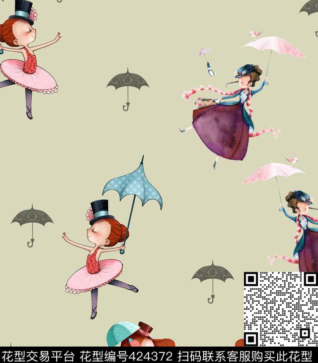 伞女孩童装华亿平台数码印花华亿平台下载（图片编号: 424372） - 瓦栏（Walan）