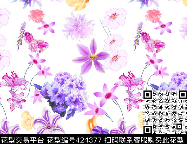 百花花卉齐放循环数码印花华亿平台下载（图片编号: 424377） - 瓦栏（Walan）
