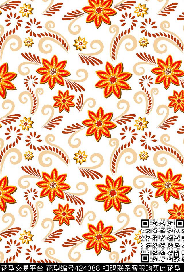 清新小花小华亿平台传统印花华亿平台下载（图片编号: 424388） - 瓦栏（Walan）