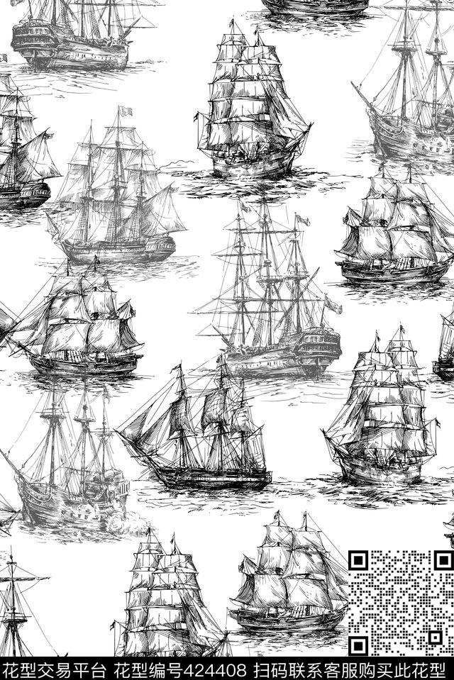 简约时尚海洋帆船男装女装帆船流行时尚花等传统印花华亿平台下载（图片编号: 424408） - 瓦栏（Walan）