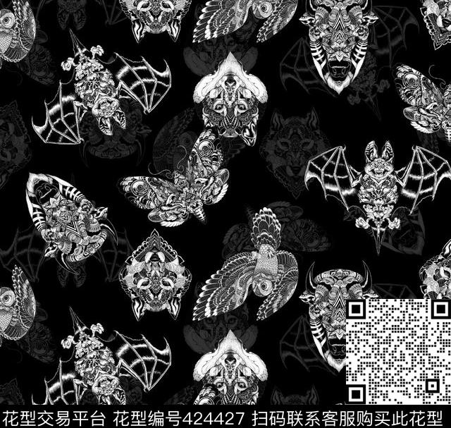 动物个性黑白传统印花华亿平台下载（图片编号: 424427） - 瓦栏（Walan）