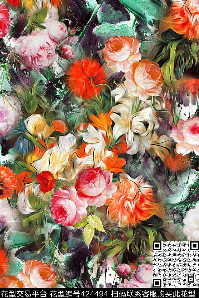 百合花卉羽毛花数码印花华亿平台下载（图片编号: 424494） - 瓦栏（Walan）