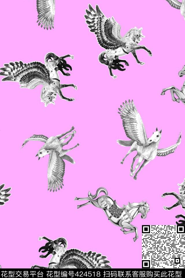 卡通飞马素色底数码印花华亿平台下载（图片编号: 424518） - 瓦栏（Walan）