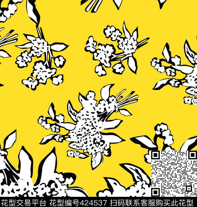 黄底花循环传统印花华亿平台下载（图片编号: 424537） - 瓦栏（Walan）