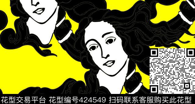 黄底黑发人头循环传统印花华亿平台下载（图片编号: 424549） - 瓦栏（Walan）