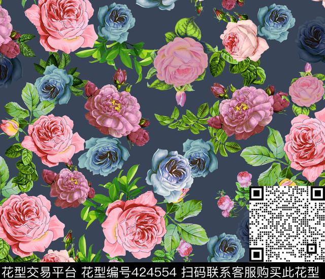 花裙深蓝循环数码印花华亿平台下载（图片编号: 424554） - 瓦栏（Walan）
