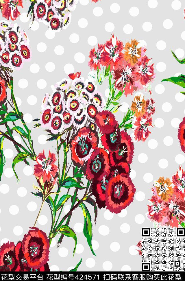 田园风花卉点子花卉传统印花华亿平台下载（图片编号: 424571） - 瓦栏（Walan）