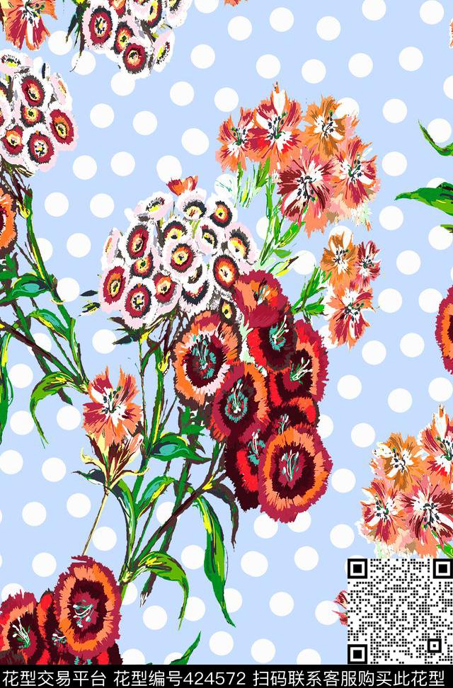 田园风花卉点子花卉传统印花华亿平台下载（图片编号: 424572） - 瓦栏（Walan）