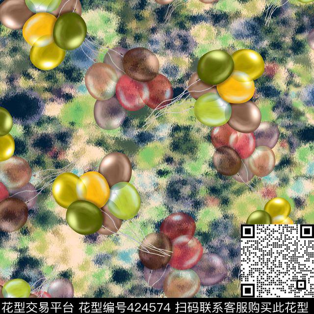 趣味气球迷彩底纹数码印花华亿平台下载（图片编号: 424574） - 瓦栏（Walan）