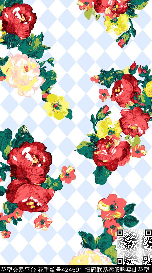 田园风花卉条纹花卉传统印花华亿平台下载（图片编号: 424591） - 瓦栏（Walan）