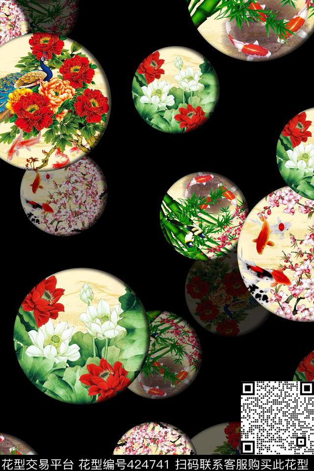 宫廷贵族牡丹鸟儿数码印花华亿平台下载（图片编号: 424741） - 瓦栏（Walan）