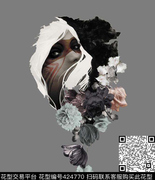 抽象花卉狼数码印花华亿平台下载（图片编号: 424770） - 瓦栏（Walan）