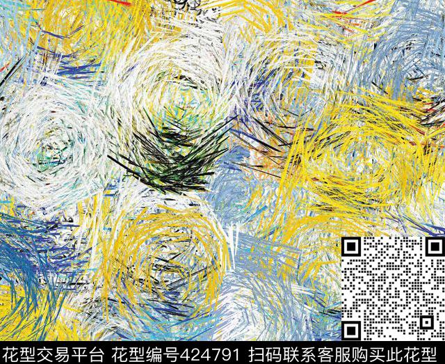 几何螺旋花朵数码印花华亿平台下载（图片编号: 424791） - 瓦栏（Walan）