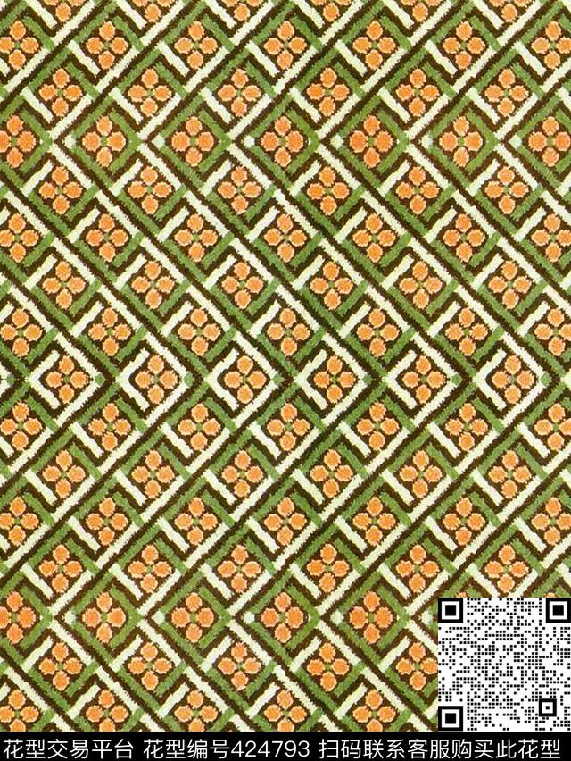 格子花朵斜纹传统印花华亿平台下载（图片编号: 424793） - 瓦栏（Walan）