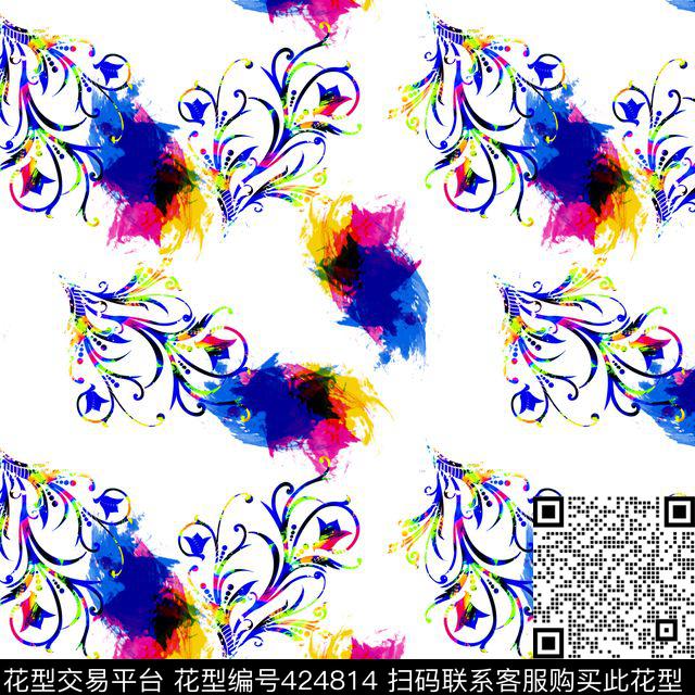 抽象花瓣花卉传统印花华亿平台下载（图片编号: 424814） - 瓦栏（Walan）