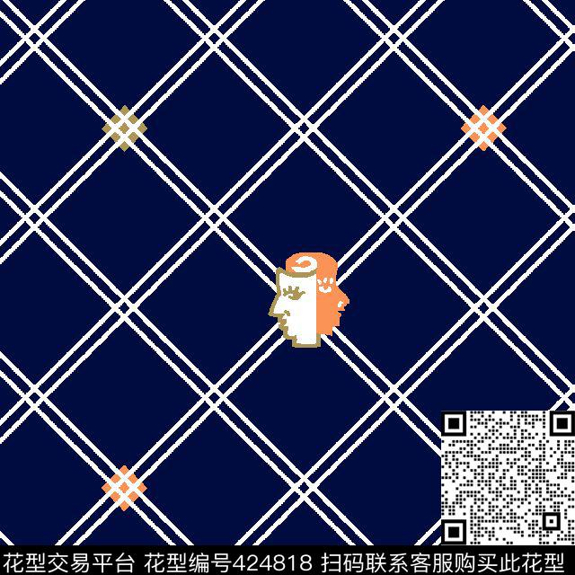 格子鬼面人简约传统印花华亿平台下载（图片编号: 424818） - 瓦栏（Walan）