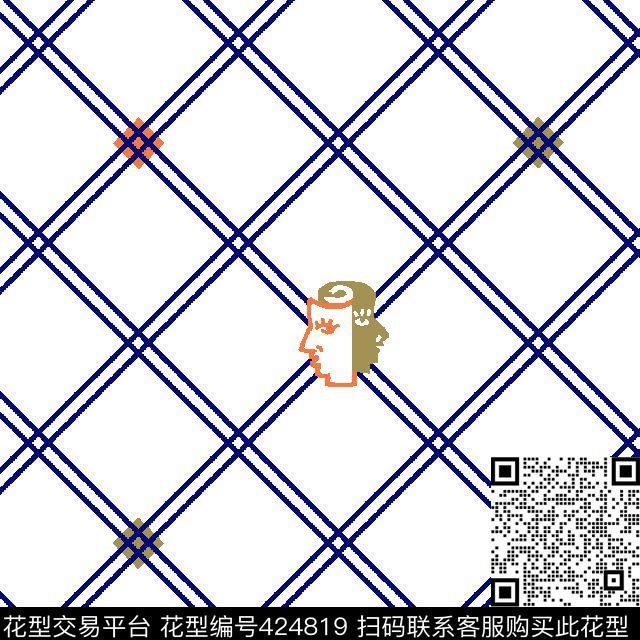 简约格子鬼面人传统印花华亿平台下载（图片编号: 424819） - 瓦栏（Walan）