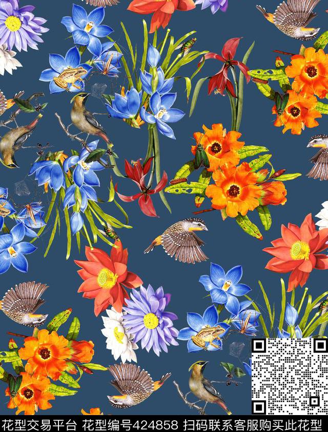 复古花卉手绘数码印花华亿平台下载（图片编号: 424858） - 瓦栏（Walan）