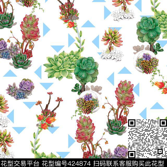 卡通植物、手绘、肉肉数码印花华亿平台下载（图片编号: 424874） - 瓦栏（Walan）