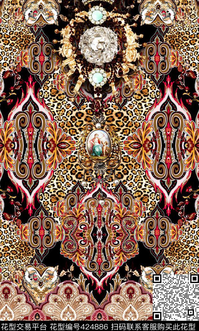 时尚欧式花纹豹纹数码印花华亿平台下载（图片编号: 424886） - 瓦栏（Walan）