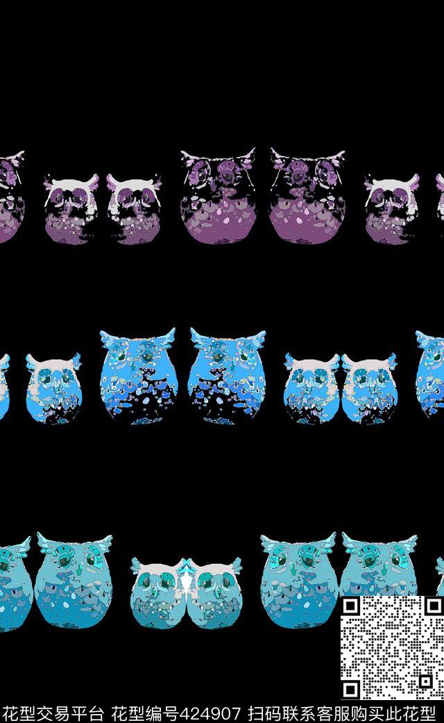 动物多色猫头鹰数码印花华亿平台下载（图片编号: 424907） - 瓦栏（Walan）