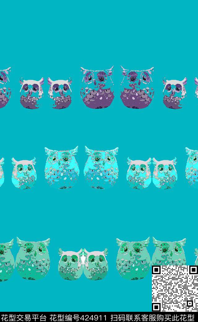 动物多色猫头鹰数码印花华亿平台下载（图片编号: 424911） - 瓦栏（Walan）
