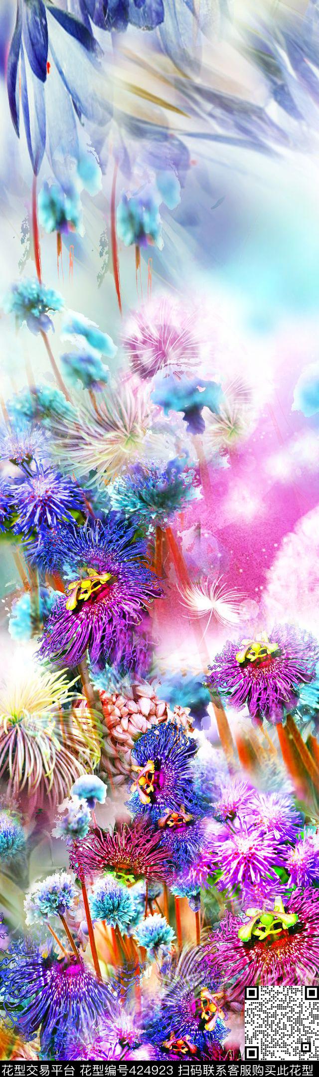 中国风羽毛裙子数码印花华亿平台下载（图片编号: 424923） - 瓦栏（Walan）