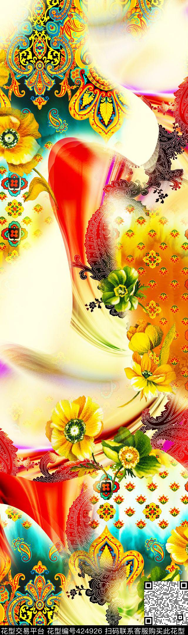 民族风中国风羽毛数码印花华亿平台下载（图片编号: 424926） - 瓦栏（Walan）