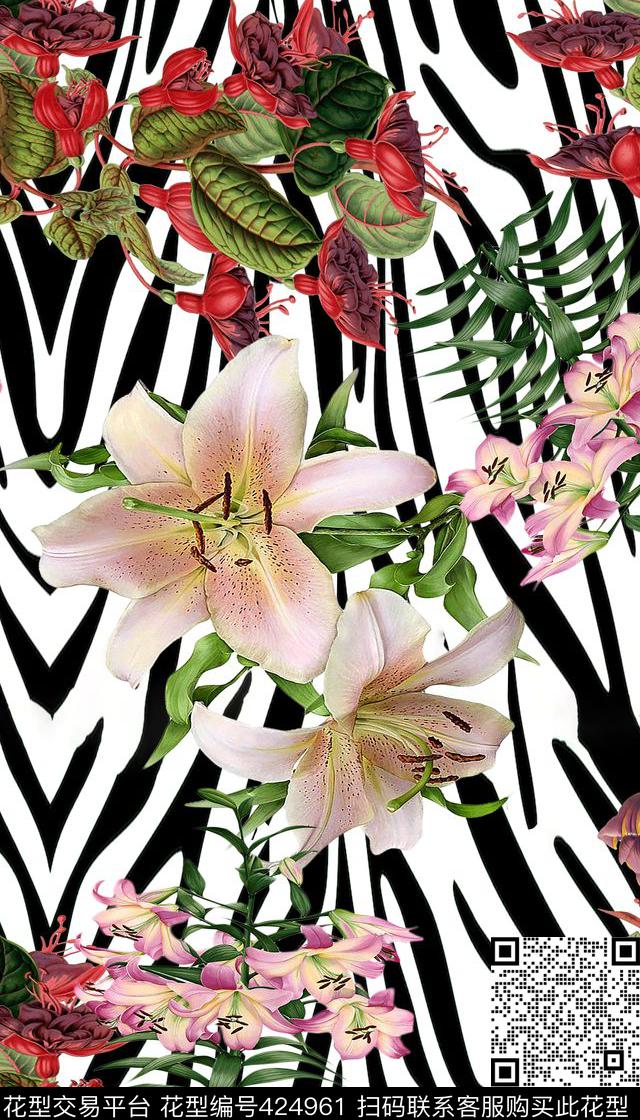 动物纹热带风情花卉数码印花华亿平台下载（图片编号: 424961） - 瓦栏（Walan）
