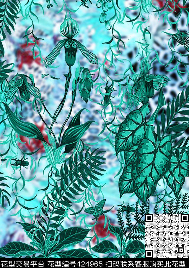 动物纹热带花复古数码印花华亿平台下载（图片编号: 424965） - 瓦栏（Walan）