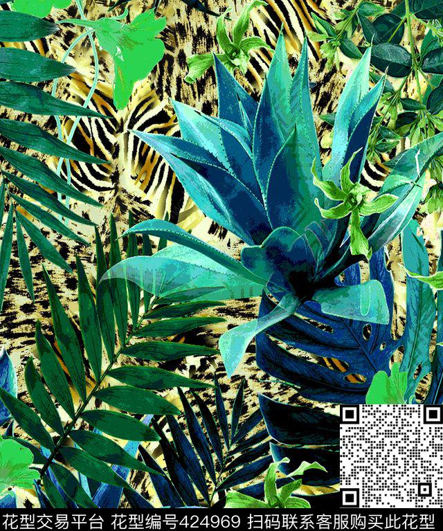 动物纹热带风情复古数码印花华亿平台下载（图片编号: 424969） - 瓦栏（Walan）