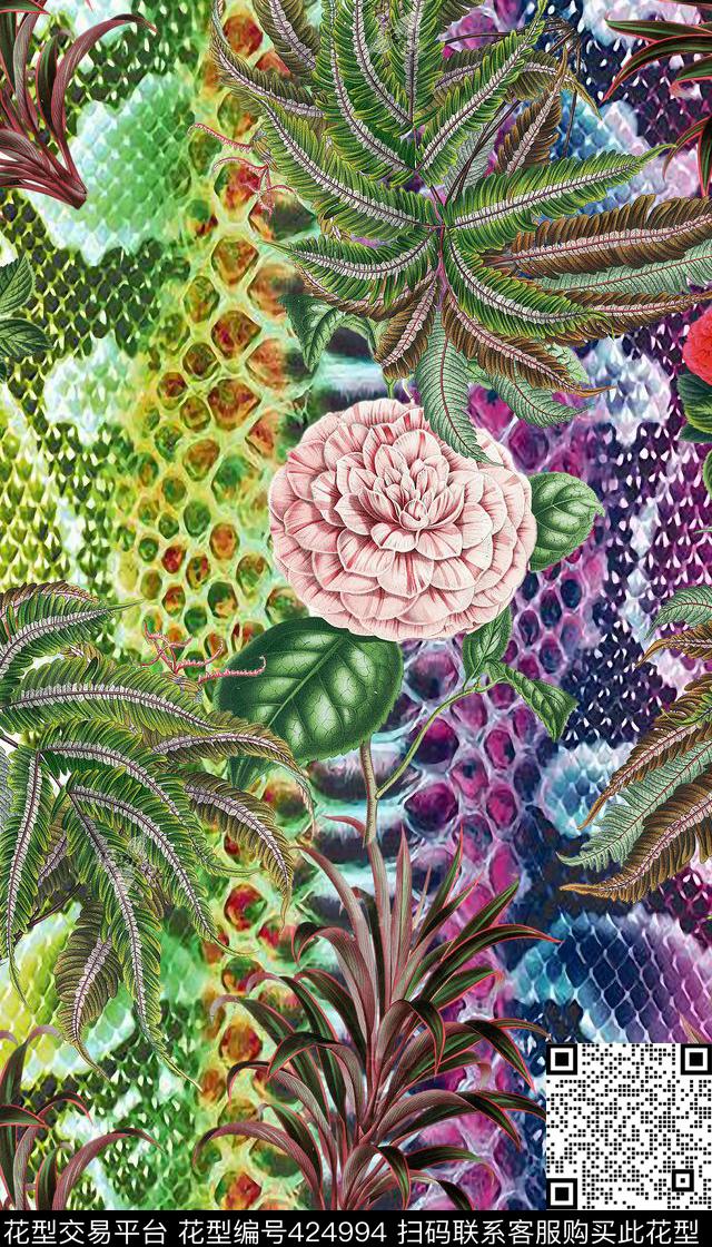 动物纹复古热带花数码印花华亿平台下载（图片编号: 424994） - 瓦栏（Walan）