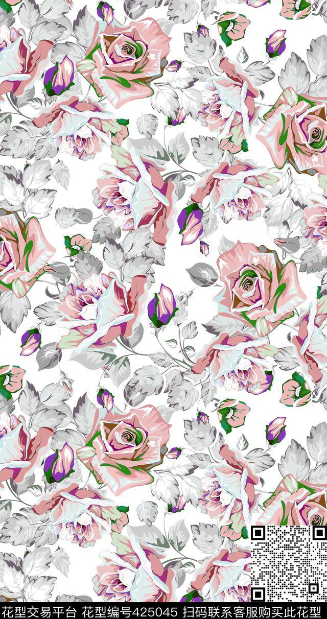 L.D~手绘L.D~花卉玫瑰花传统印花华亿平台下载（图片编号: 425045） - 瓦栏（Walan）