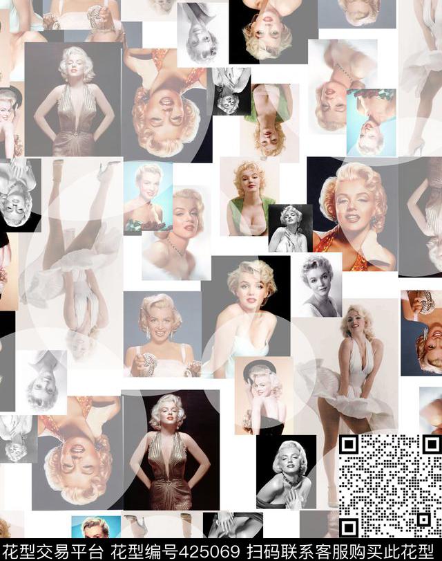 插画拼贴流行时尚玛丽莲梦露数码印花华亿平台下载（图片编号: 425069） - 瓦栏（Walan）
