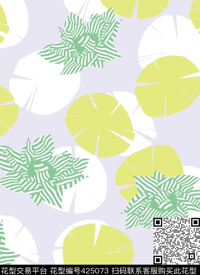 荷叶清新条纹花传统印花华亿平台下载（图片编号: 425073） - 瓦栏（Walan）