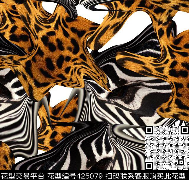 丛林混搭豹纹斑马纹数码印花华亿平台下载（图片编号: 425079） - 瓦栏（Walan）