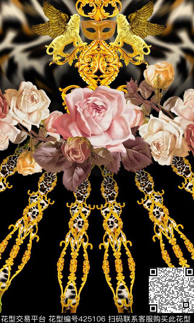 豹纹丛林混搭定位数码印花华亿平台下载（图片编号: 425106） - 瓦栏（Walan）